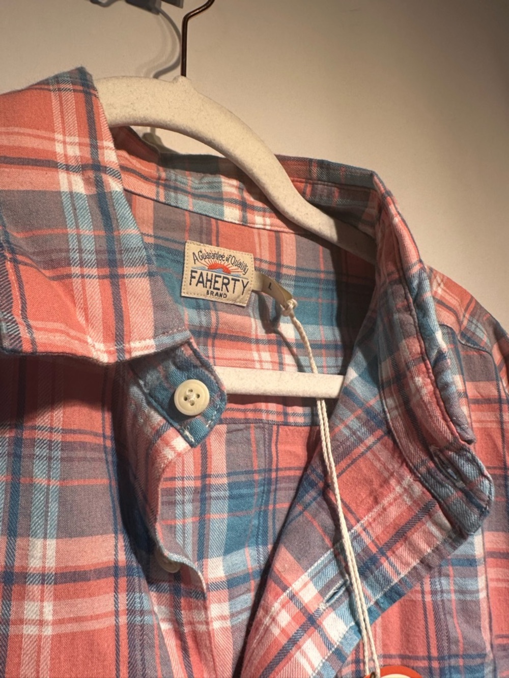 NWT Faherty Pink and Blue Plaid Long-Sleeve Button-Down Shirt - Picture 4 of 7
